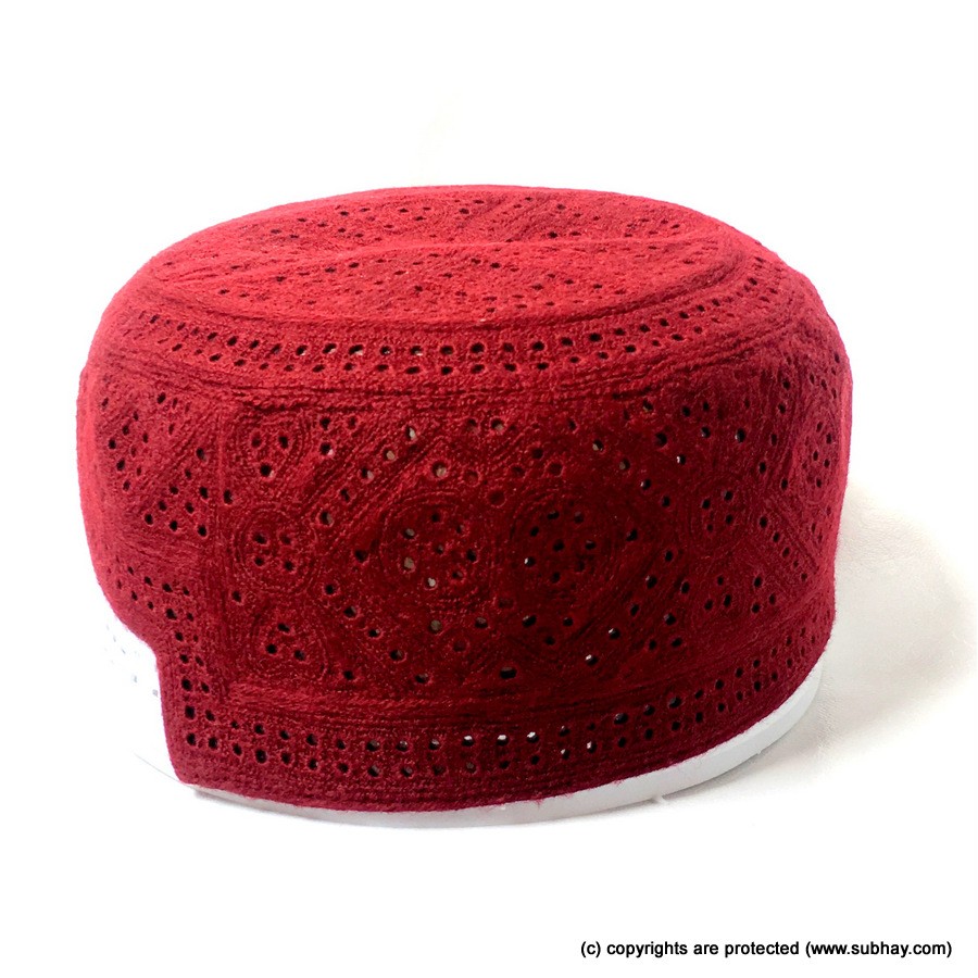 Reddish Maroon Ratto Dero Sindhi Cap / Topi MKC-822